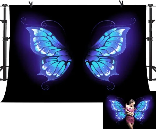 Miniatura 8 de Fondo de fotos de retrato de ensueño con alas de mariposa azul para fotografía de vinilo de 5 x 3 pies para eventos, decoración de fiesta, telón