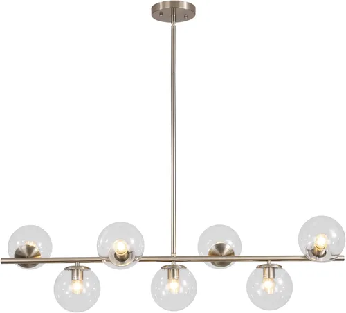KCO Iluminación Moderna de 7 Luces de Níquel Cepillado en Metal Grande Lámpara de Techo Nórdica con Globo de Vidrio Transparente Lámpara Colgante de