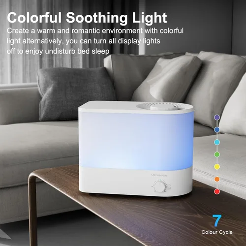 Miniatura 7 de MEGAWISE 2025 Humidificador de Gran Capacidad, Diseño de Llenado Superior de 6L, Tiempo de Funcionamiento de 50H, Vapor Frío Ultrasilencioso de Gran