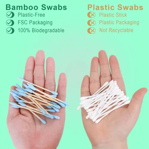 Miniatura 4 de Hisopos de algodón de bambú natural, ecológicos y biodegradables, cómodos y suaves, libres de plástico, para limpieza y maquillaje de orejas, Azul