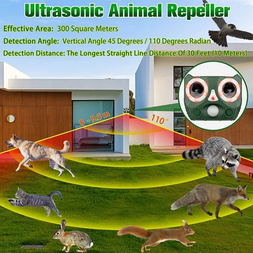 Miniatura 2 de Repelente ultrasónico de animales, dispositivos repelentes de ciervos actualizados 2026, 5 modos, repelente de gatos, repelente de perros