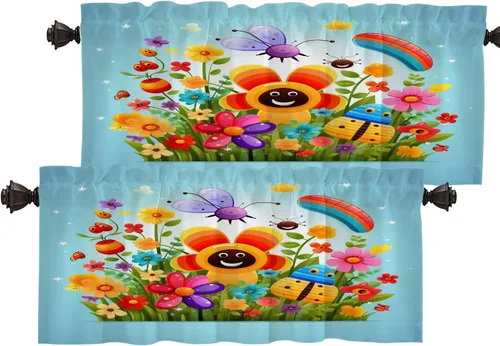 Miniatura 195 de Batmerry Silueta de hombre y niño, marco en forma de corazón con figuras, tratamiento de ventana, cortina corta de cocina multicapa de poliéster