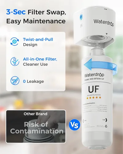 Miniatura 9 de Waterdrop 10UAW-UF - Sistema de filtro de agua para debajo del fregadero, 1 año, reduce el plomo, el cloro, el mal sabor y el olor, se conecta Blanco