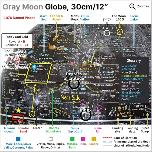 Miniatura 8 de Mapsoft Prime - Globo lunar gris iluminado, 11.8 in, MI-30