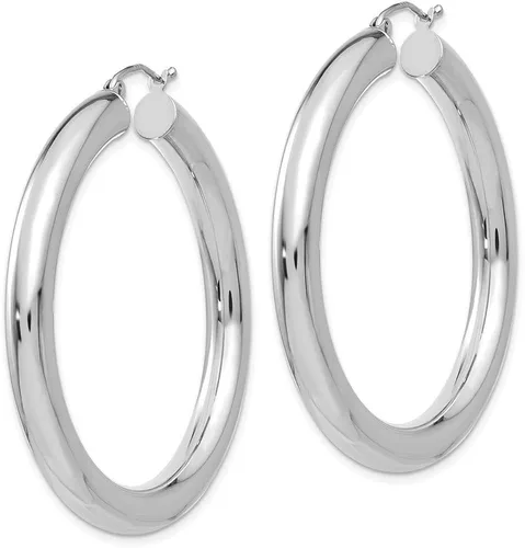 Miniatura 2 de Pendientes de aro ligeros de oro blanco de 14 k pulido 0.197in estilo T873L