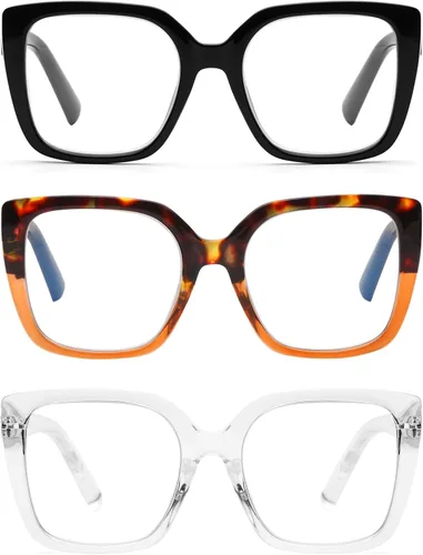 Miniatura 9 de DOOViC 3 Pack Oversized Reading Glasses for Women Blue Light Blocking Square Stylish Computer Readers