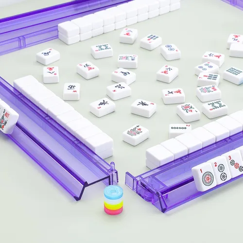 Miniatura 5 de Soporte y empujador todo en uno para Mahjong, combo de soporte y empujador de acrílico transparente, soportes modernos para fichas de Majiang Morado