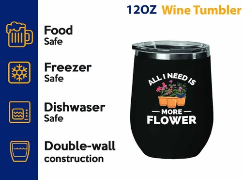 Miniatura 2 de Vaso de vino Flower Farmer Black Edition de 12 onzas – Todo lo que necesito – Regalos divertidos para granjeros para hombres, cosas vintage, tractor