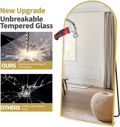 Miniatura 5 de Prywot Espejo arqueado de cuerpo completo, 70"x26" Espejo de pie independiente, Espejos modernos de cuerpo completo con soporte, Espejos de pared