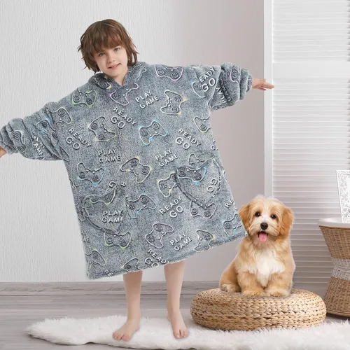 Miniatura 5 de Fiosnow Manta con capucha que brilla en la oscuridad con capucha para niños de 6 a 13 años, manta de gran tamaño para niños, niñas y adolescentes