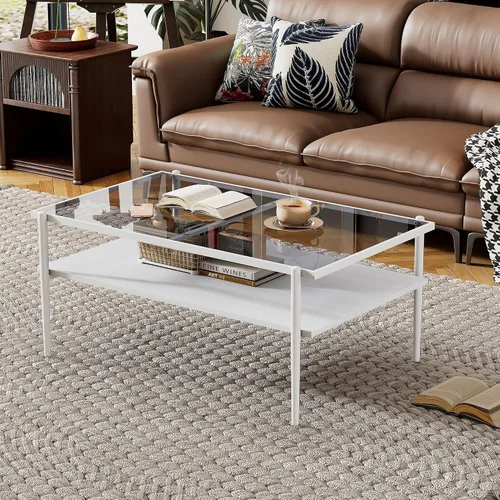 Miniatura 10 de IANIYA Mesa de centro de vidrio templado para decoración moderna de sala de estar, fácil de limpiar con bordes redondeados seguros y diseño