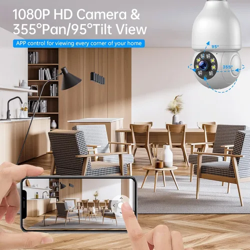 Miniatura 5 de Cámara de seguridad con bombilla WiFi de 2.4 GHz, cámara de enchufe de luz de 1080P, cámara de seguridad inalámbrica para interiores y exteriores