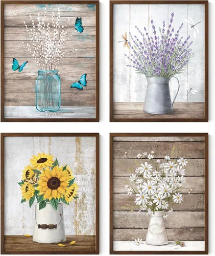 Miniatura 75 de HAUS AND HUES Arte de pared floral gris, juego de 4 pósteres de plantas para pared vintage, impresiones botánicas, cuadros de flores en blanco