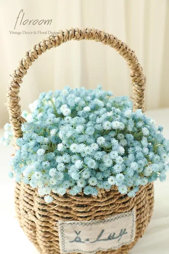 Miniatura 5 de Floroom - 18 ramitas artificiales de aliento de bebés Gypsophila, flores falsas de aspecto real color azul polvoriento para ramos de boda, centros