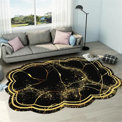 Miniatura 8 de Alfombra de área de mármol negro dorado y gris, 2 x 3 pies, alfombras impresas con patrón geométrico moderno, alfombra decorativa
