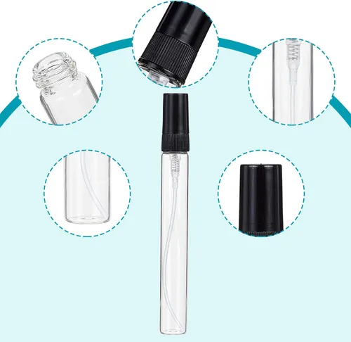Miniatura 4 de BENECREAT 25 piezas de 0.3 fl oz mini tubos de pulverización de niebla fina de vidrio transparente botellas de perfume vacías de viaje con tapas