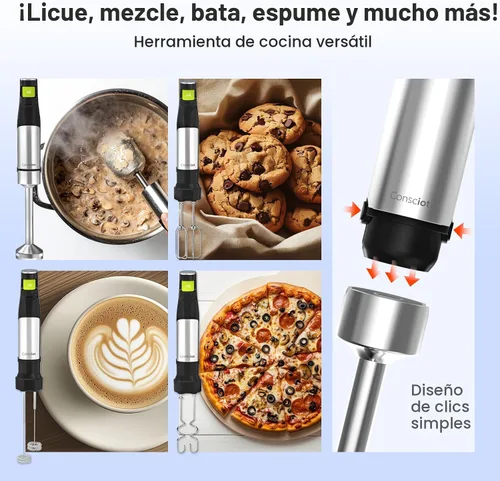 Miniatura 4 de Consciot - Batidora de mano de inmersión 4 en 1 Max 1100W, batidora de palo con eje de licuadora enteramente de acero inoxidable, control