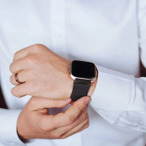 Miniatura 3 de Amzpas - Bandas compatibles con Fitbit Versa 2 / Fitbit Versa SE/Fitbit Versa Lite/Fitbit Versa, correas de malla de acero inoxidable transpirable