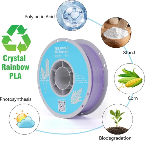 Miniatura 5 de Crystal Rainbow - Paquete de filamentos para impresora 3D de ácido poliláctico (PLA), 10 rollos, carrete de 2.2 libras, filamento degradado de 0.069