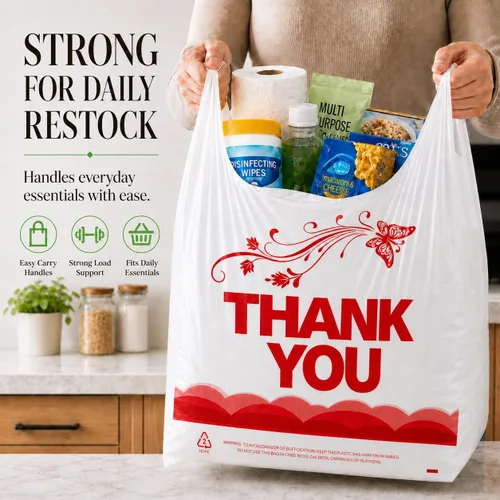Miniatura 4 de YoYoRain 1000 piezas de bolsas de camiseta blancas "Thank You" – Bolsas de compras reutilizables y desechables para comestibles y supermercado