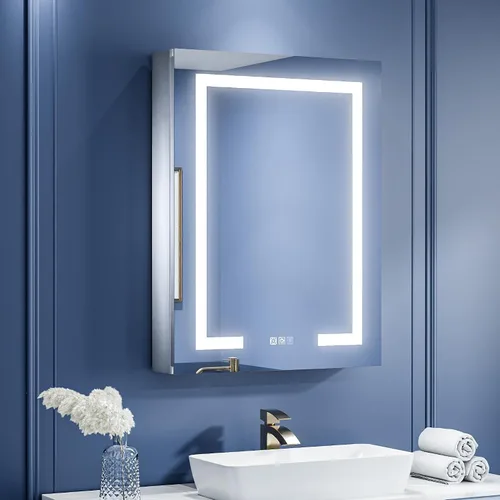 Miniatura 22 de ExBrite Botiquín de baño con iluminación LED con espejo, 24 x 30 pulgadas, empotrado o montaje en superficie, antivaho, atenuación continua, ajuste