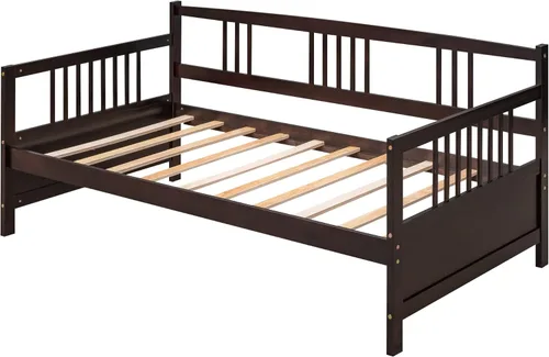 Miniatura 8 de Merax Sofá cama moderno de madera maciza, sofá cama multifuncional,Marco de cama de tamaño individual, espresso