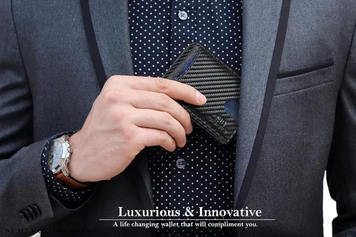 Miniatura 84 de SERMAN BRANDS - Billetera sencilla de cuero genuino con bloqueo RFID para hombre, billetera delgada con bolsillo frontal y clip para dinero