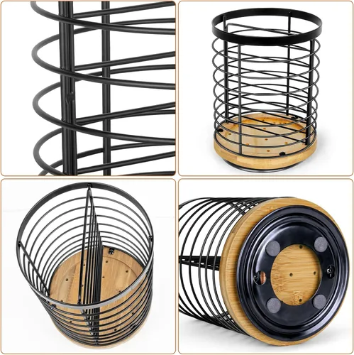 Miniatura 7 de Soporte para utensilios de cocina – 7.2 pulgadas grande giratorio para utensilios de cocina, base de madera + metal, organizador de espátula