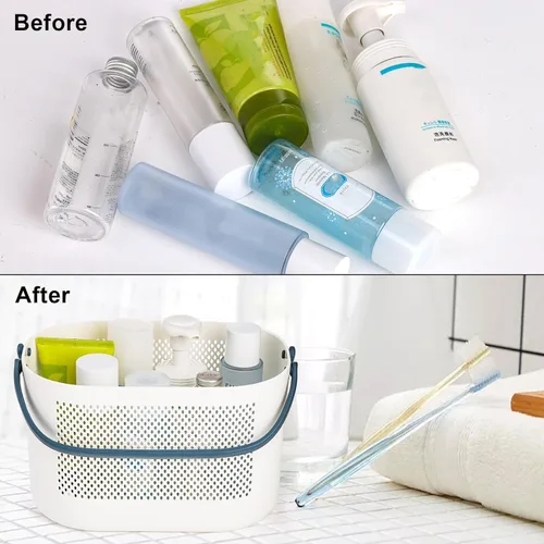 Miniatura 7 de AVLA Paquete de 4 cestas portátiles para ducha, cestas de almacenamiento de plástico con asas, organizador de artículos de tocador de drenaje, bolsa