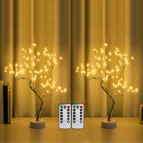 Miniatura 8 de PXBNIUYA Paquete de 2 decoración de habitación, 20 pulgadas, 108 luces LED de árbol bonsái de mesa, lámpara de árbol artificial para bricolaje