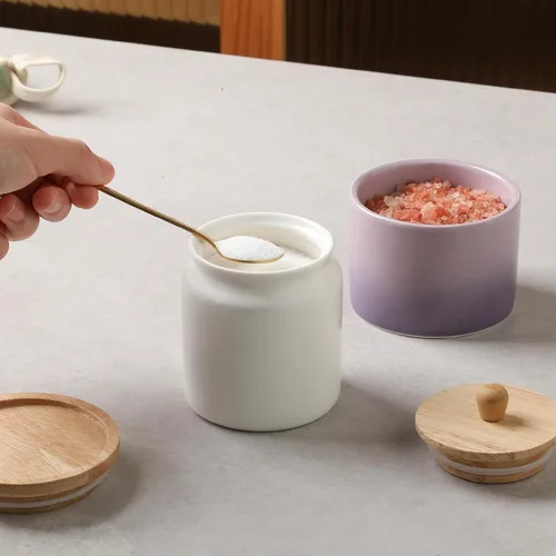 Miniatura 4 de Sweejar - Recipientes de cerámica para cocina, tarro de almacenamiento de alimentos de porcelana con tapa hermética de madera, recipiente