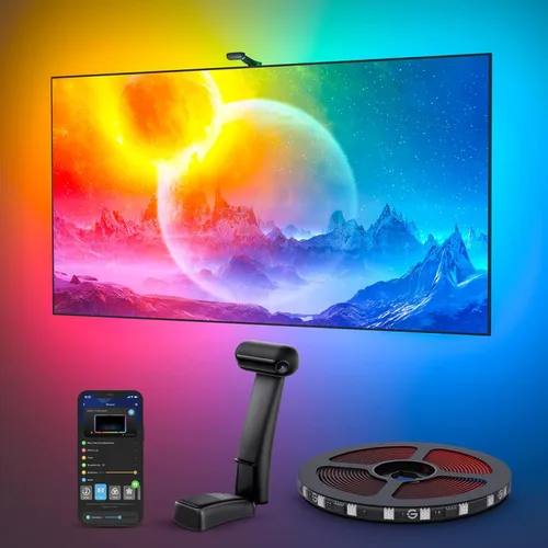 Miniatura 9 de Govee Envisual - Retroiluminación LED T2 para TV con cámaras duales, tira de luces LED RGBIC Wi-Fi de 11.8 pies para televisores de 55 a 65