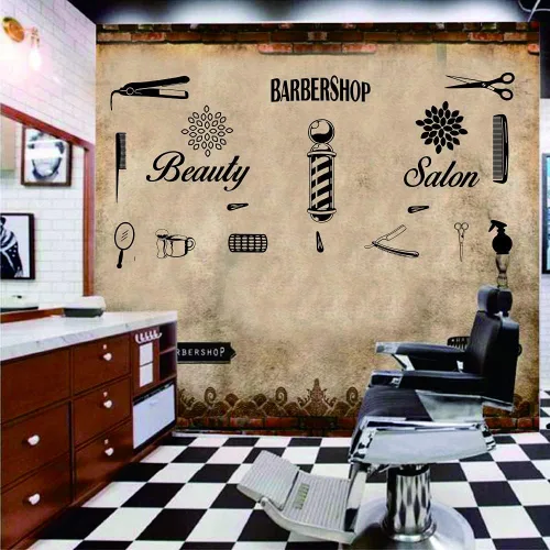 Miniatura 6 de Peluquería salón de belleza barbería calcomanía de pared arte vinilo afeitadora pin set de calcomanías decorativas herramientas de peluquería