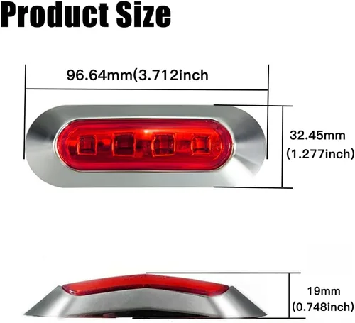 Miniatura 6 de ALFU 10 piezas de luces indicadoras laterales LED rojas DC12V-24V, lámparas de despeje delanteras y traseras, luces interiores con bisel cromado