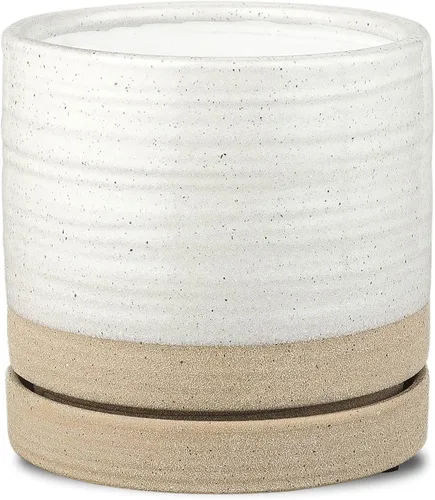Miniatura 11 de HERDUK Macetas para plantas de 6 pulgadas, maceta de cerámica con orificio de drenaje y platillo, maceta cilíndrica redonda para Azul aguamarina