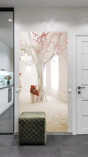 Miniatura 5 de FLFK Adhesivo Mural para Puerta - Flores, Desengrásalo y Pega, Tamaño Combinado 30.3"x78.7", Dividido en 2 Piezas