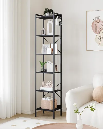 Miniatura 7 de Hzuaneri Estantería para libros, estantería industrial con 2 ganchos, organizador de almacenamiento para oficina en casa, sala de estar, dormitorio
