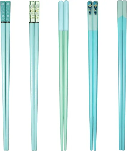 Miniatura 2 de 5 pares de palillos reutilizables de fibra de vidrio azul y verde, palillos japoneses, coreanos, chinos, antideslizantes, aptos para lavavajillas