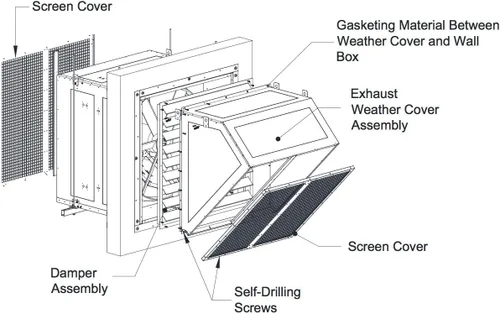 Miniatura 3 de Ventilador de accionamiento directo de hélice de pared para aplicaciones que requieren grandes volúmenes de aire. Incluye caja de pared con pantalla