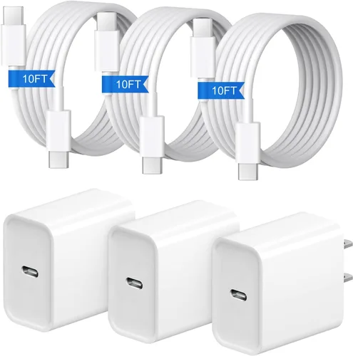 Miniatura 12 de Cargador de carga rápida para iPhone 17, 16, 15, paquete de 3+3 cargadores de pared USB C de 20 W con cable de carga rápida de 6 pies compatible