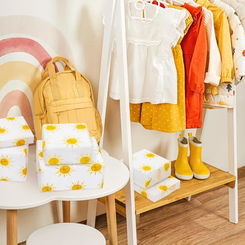 Miniatura 6 de Whaline 100 hojas de papel de seda bohemio con sol amarillo, papel de regalo para el primer viaje alrededor del sol, papel de arte para manualidades