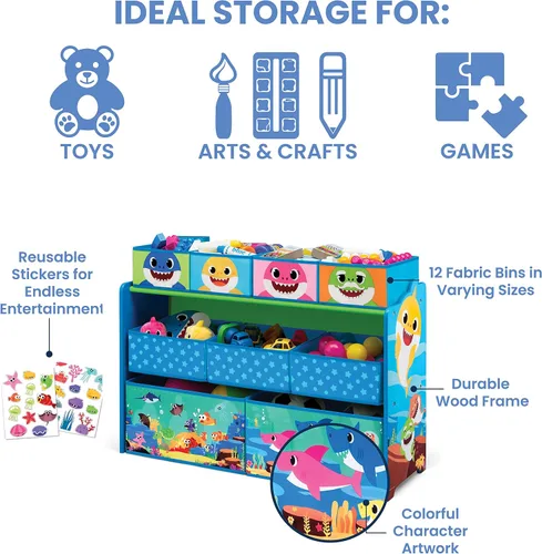 Miniatura 3 de Baby Shark Deluxe - Organizador de juguetes de diseño y almacenamiento de 9 contenedores por Delta Children, certificado Greenguard Gold