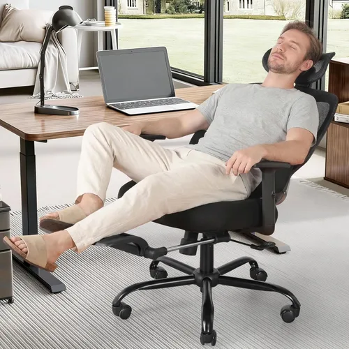 Miniatura 2 de Silla de oficina ergonómica con reposapiés, silla de escritorio de malla con reposacabezas y reposabrazos ajustables y soporte lumbar dinámico Rosa