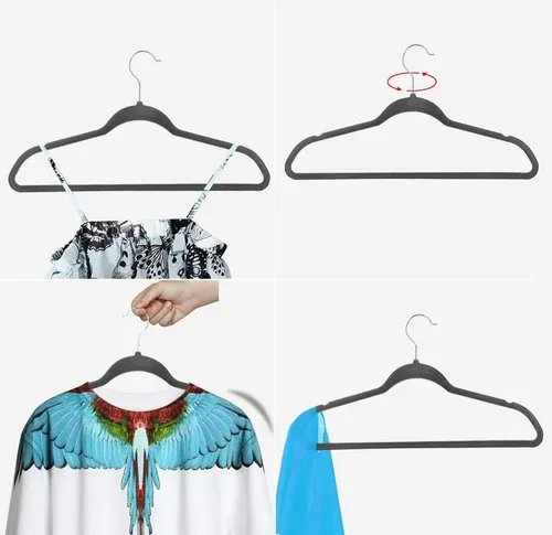 Miniatura 5 de Yaheetech Perchas de terciopelo para ropa, delgadas y antideslizantes, perchas para trajes que ahorran espacio, paquete de 200, color gris