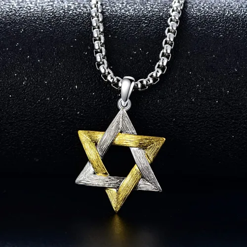 Miniatura 4 de PDTJMTG Collar judío de plata de ley con estrella de David para hombre