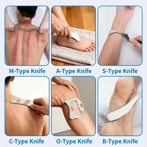 Miniatura 3 de 6 piezas Gua Sha Muscle Rascador de acero inoxidable herramienta de masaje 6 herramientas IASTM para brazos/espalda/hombro, herramienta de raspado