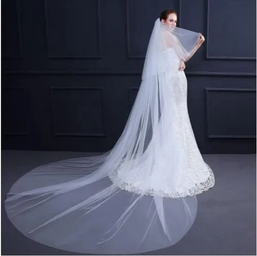 Miniatura 6 de Velo de novia de encaje de 118 pulgadas, velo de novia catedral, 2 niveles, velos de novia largos con peine velo simple para novias