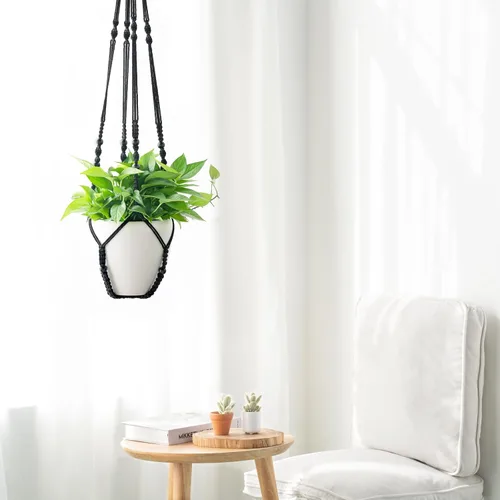 Miniatura 3 de Mkono Colgador de macramé de 43 pulgadas para macetas de hasta 12 pulgadas, soporte para plantas colgantes extra largo, sin borlas, cesta colgante