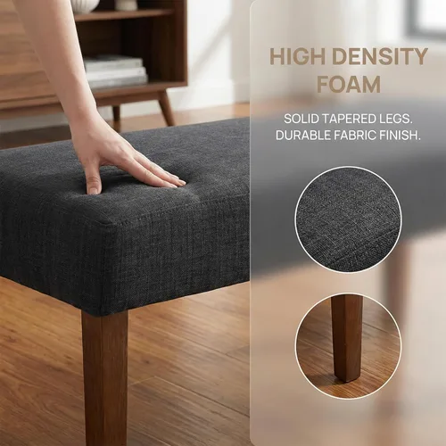 Miniatura 4 de HNY Asiento de banco de comedor tapizado de granja, banco de entrada de lino de 45 pulgadas con patas de madera negra, banco moderno de mediados