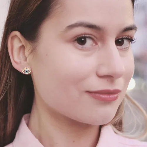 Miniatura 6 de Aretes tipo dormilona de oro de 18 quilates, delicados aretes de circonita cúbica con incrustaciones de microincrustaciones para mujer, hechos a